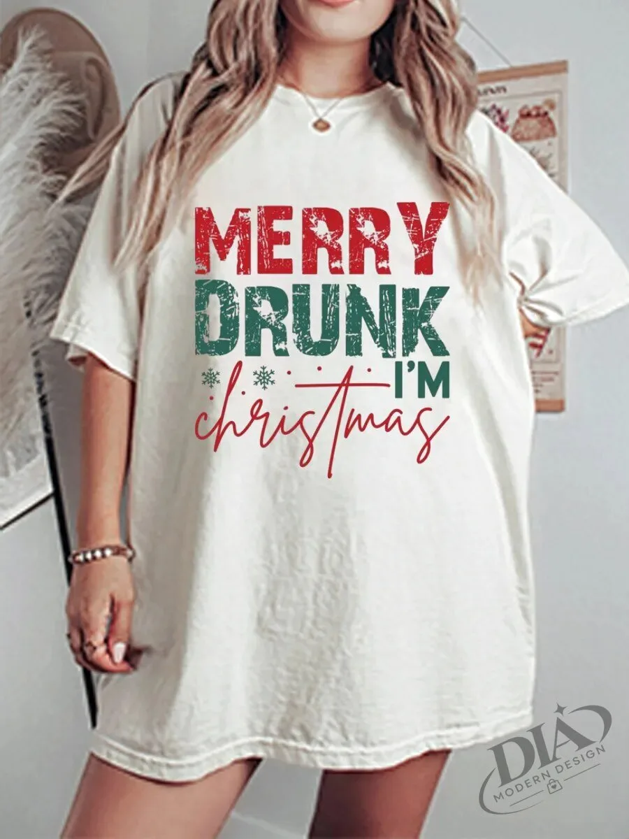Merry Drunk I'm Christmas Funny Holiday Graphic T-Shirt