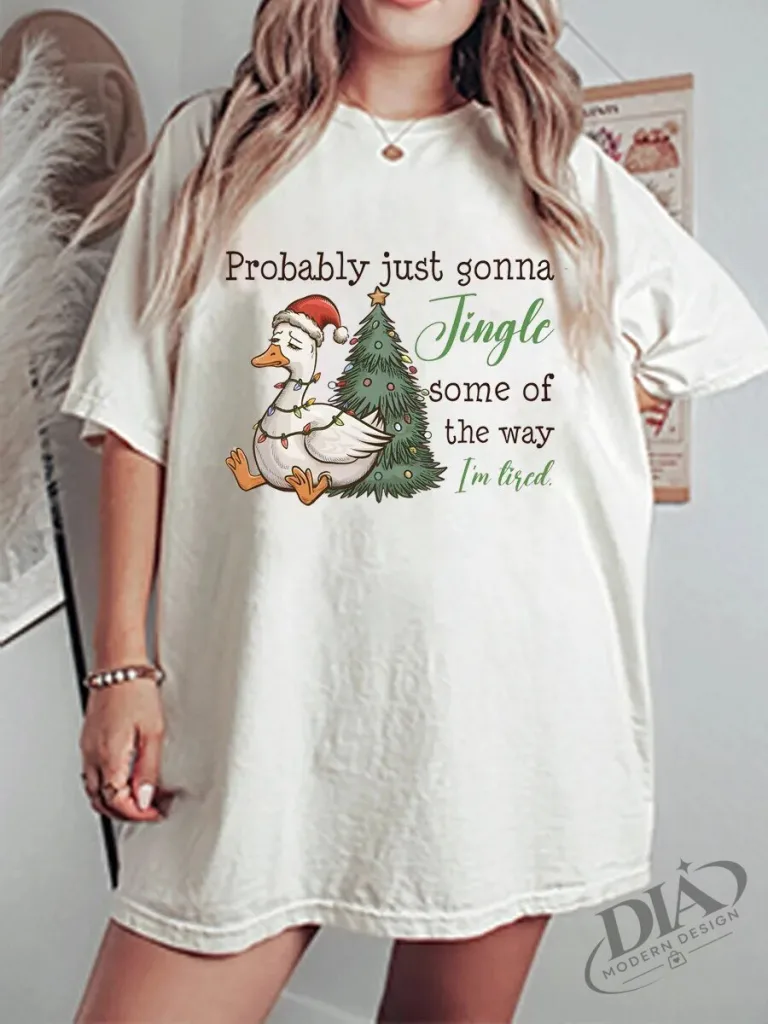 Funny Christmas Duck Jingle All The Way I'm Tired Holiday T-Shirt