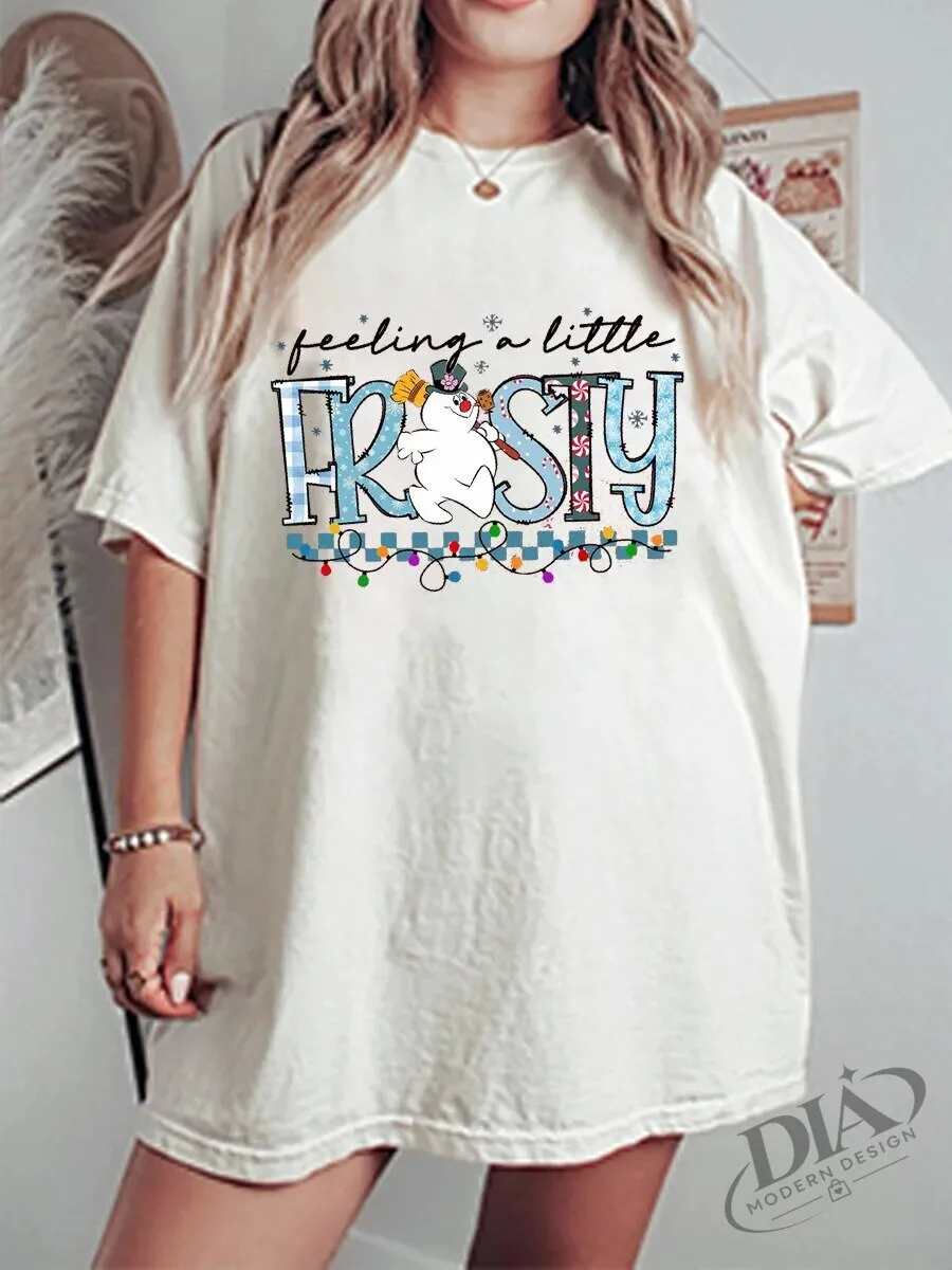 Feeling A Little Frosty Snowman Christmas Graphic T-Shirt